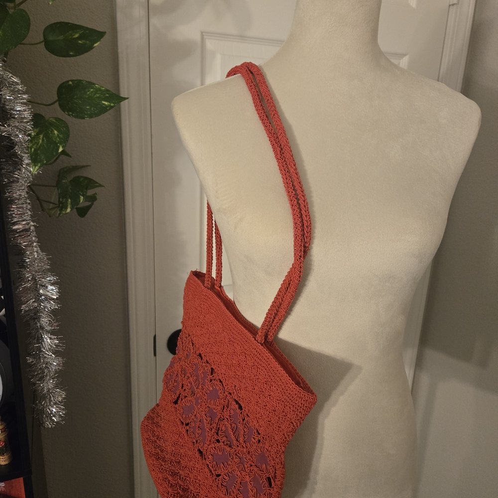 Chic Coral Crochet Shoulder Bag